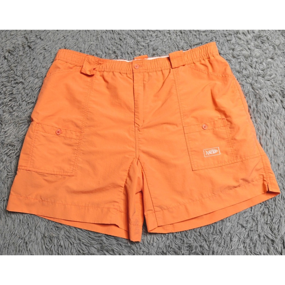 AFTCO Fishing Shorts Mens 44 Orange Nylon Cargo Outdoor American Fishing Tackle